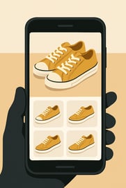 Smartphone visual search for sneakers, showing product matching technology in ecommerce trends.